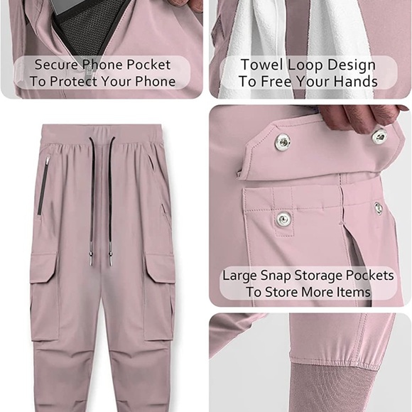 Mens Lightweight Joggers, Athletic Cargo Pants, Slim Workout Pants with Pockets - Picture 6 of 7
